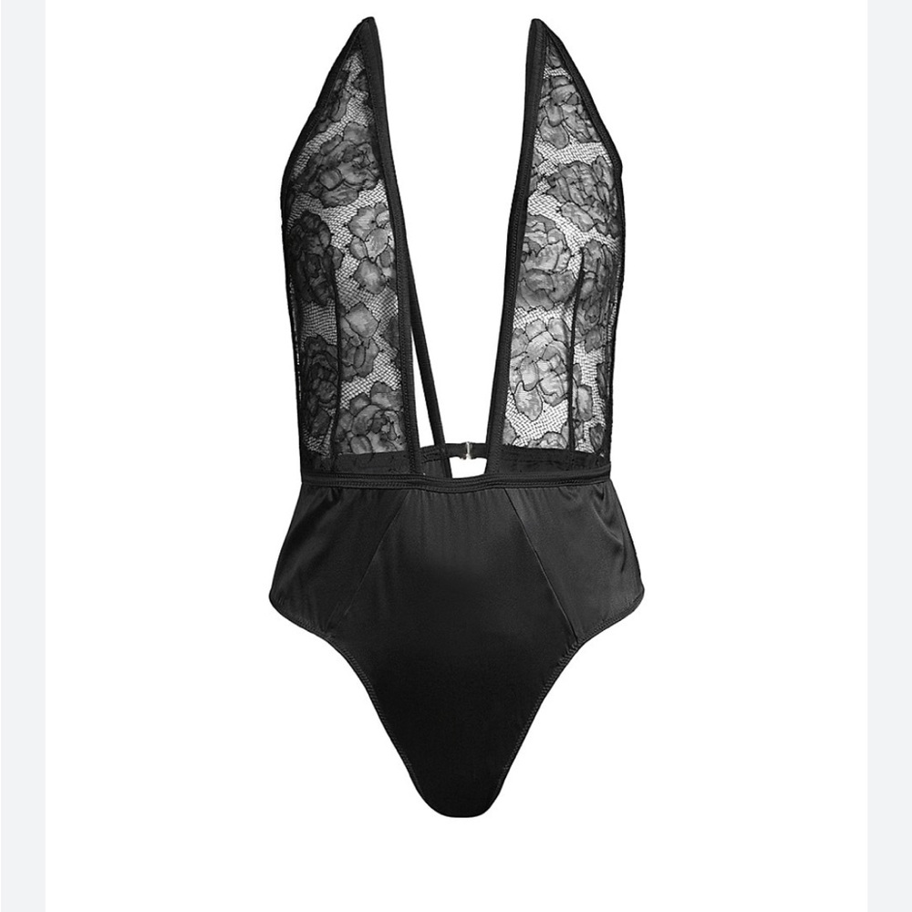 Fleur du Mal Black Lace Satin Bodysuit